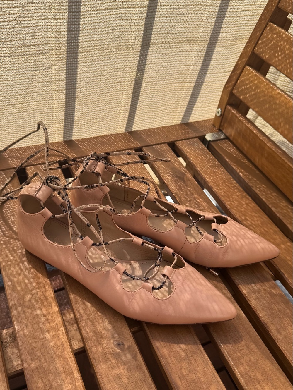 Coach Blush Pink Lace-Up Pointed Ballet Flats